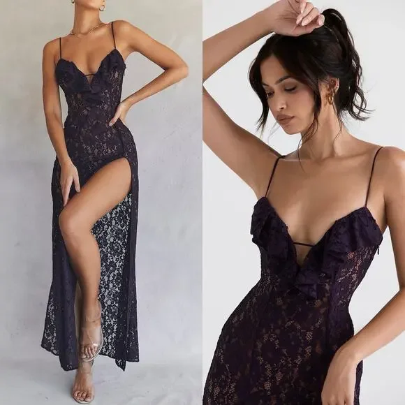 NEW House of CB Malia Night Shade Lace Maxi Dress Size Small